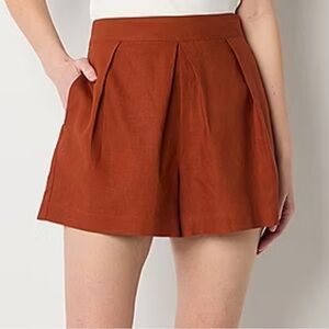 Worthington Women's Mid-rise Pleated Linen Shorts in Rust Plus size 14 NWT